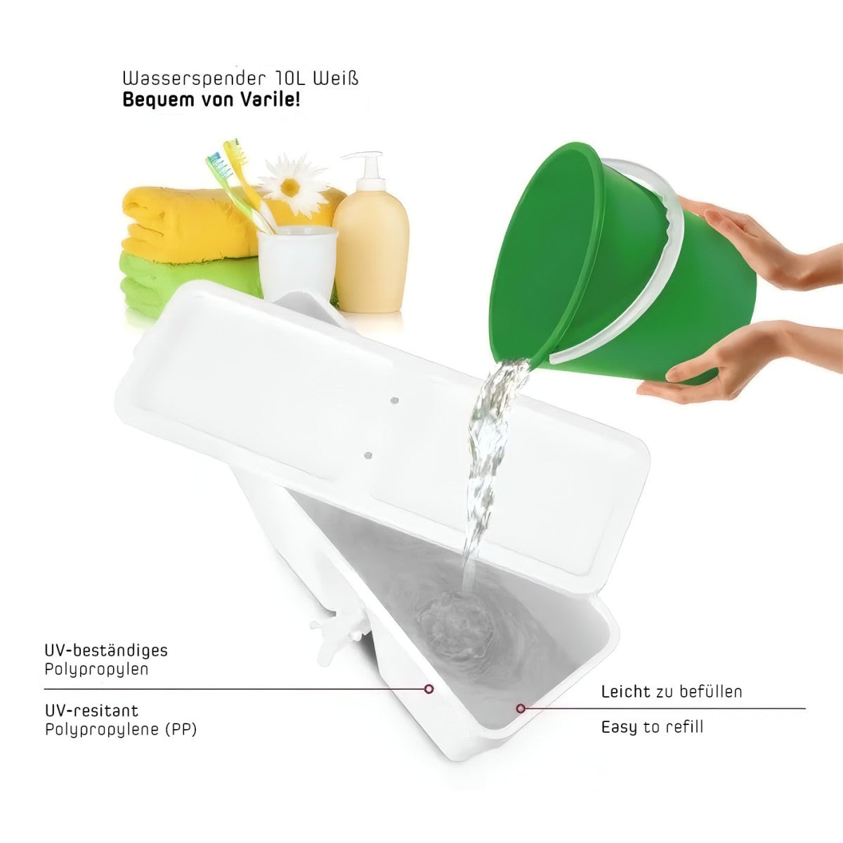 Wasserspender 10l für Camping Garage Kleingarten BPA-Frei Handwascher Rukomojnik