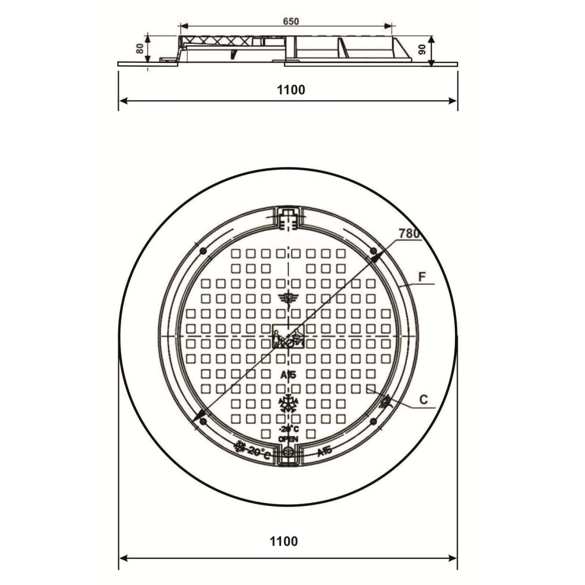 Coperchio del tombino rotondo 110cm